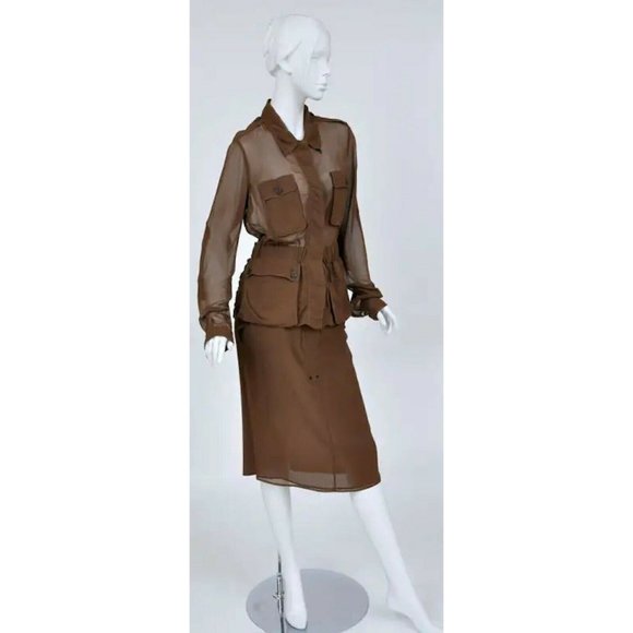 S/S 2002 Vintage Tom Ford for Yves Saint Laurent cognac silk safari suit - Picture 4 of 9